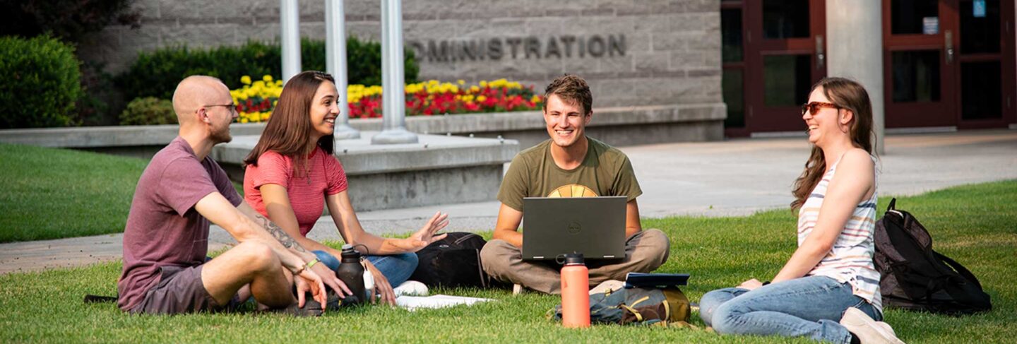 Students on Blake Hall lawn