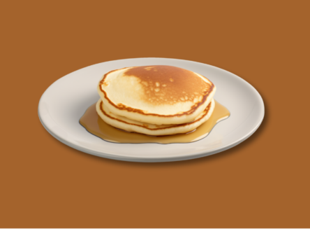 Two pancakes on plate with maple syrup