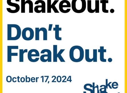 text reads "shake out. Don't freak out. October 17, 2024. Register at shakeout.org