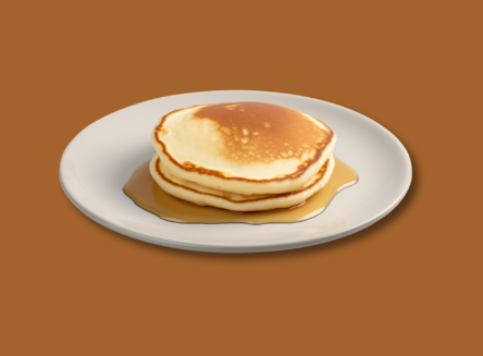 two pancakes on plate with maple syrup