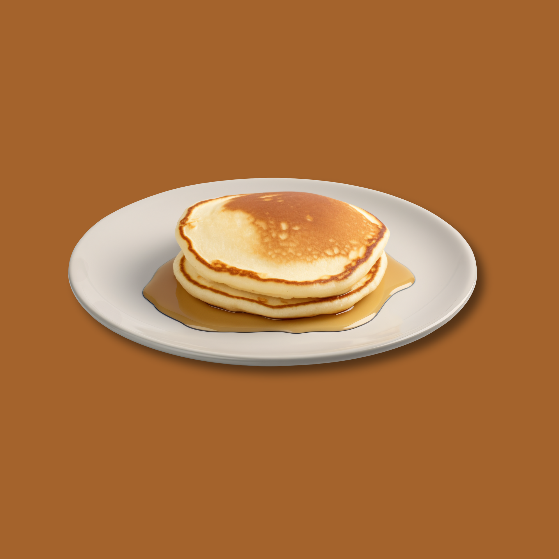 two pancakes on plate with maple syrup