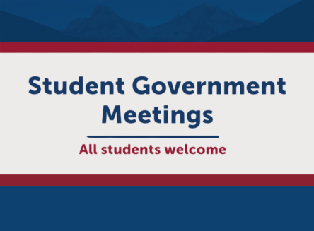 Text reads: Student Government Meetings red and blue rectangles above and below wording