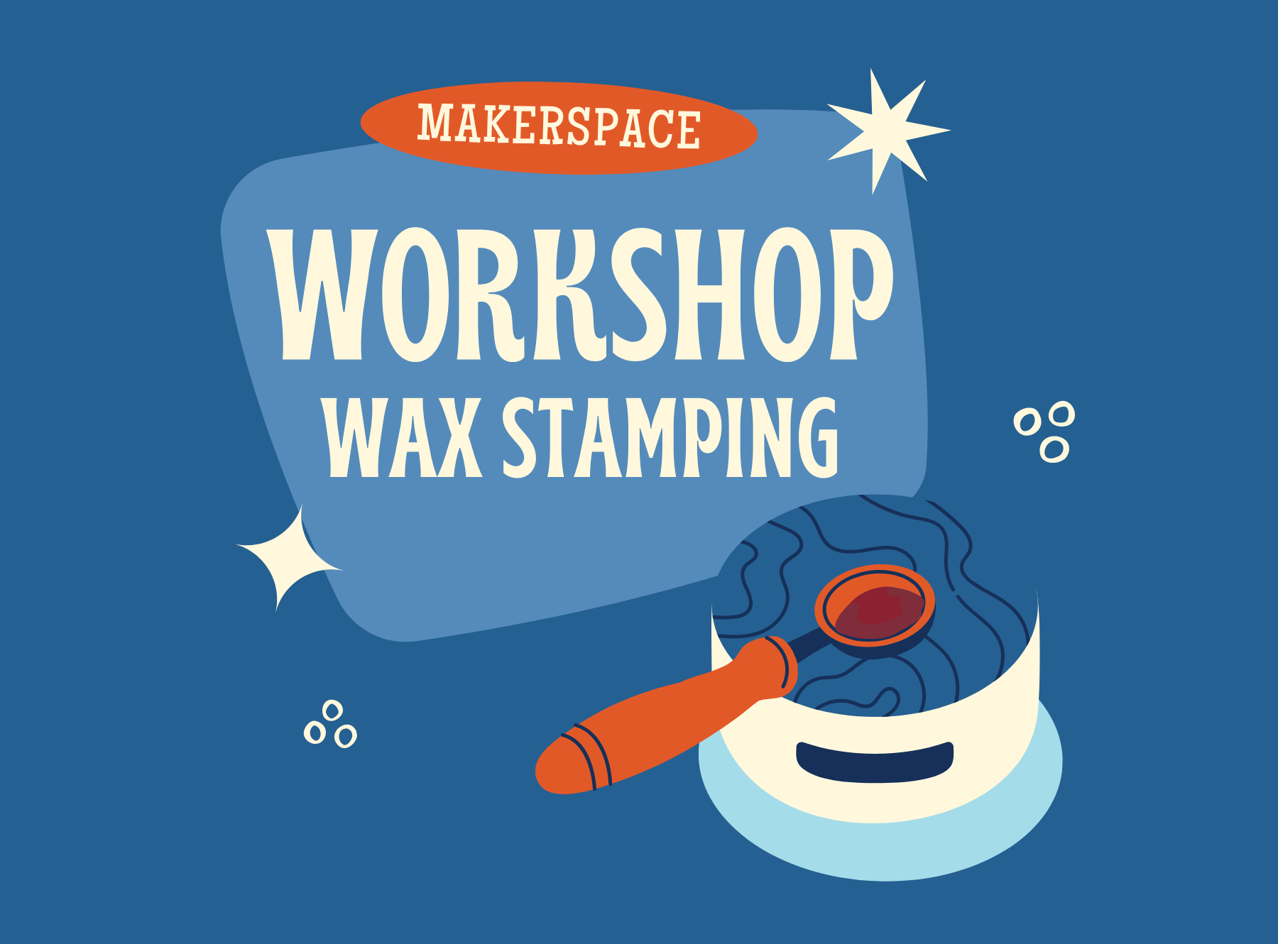 Makerspace workshop Wax Stamping. Graphic of wax spoon for wax stamping being heated