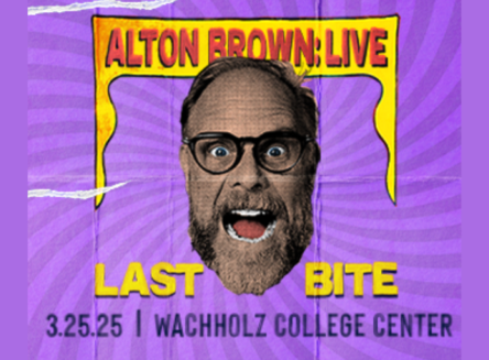 Alton Brown Live Last Bite poster Alton Brown floating head with mouth open