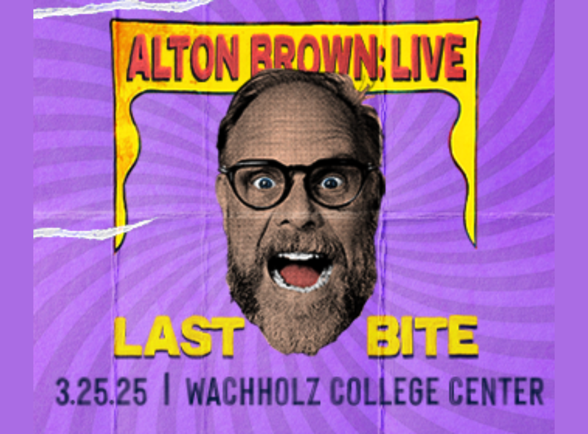 Alton Brown Live Last Bite poster Alton Brown floating head with mouth open