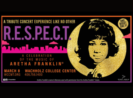 R.E.S.P.E.C.T - A Celebration of the Music of Aretha Franklin poster. to right: stylized photo of Aretha Franklin